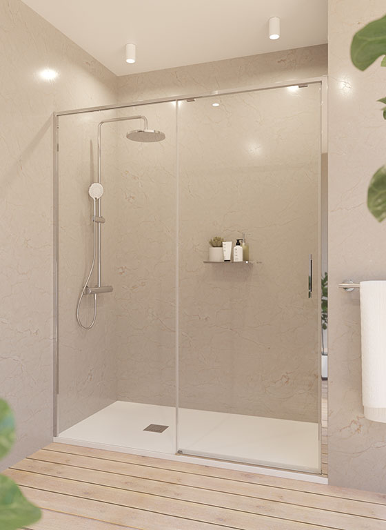 Shower enclosure: 1 fixed panel + 1 sliding door 849565 