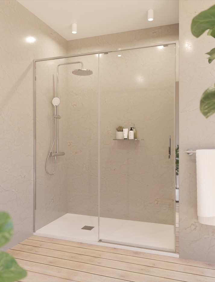 Shower enclosure: 1 fixed panel + 1 sliding door