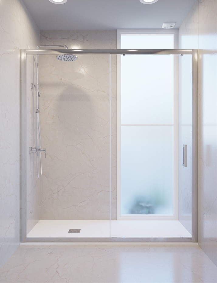 Shower enclosure: 1 fixed panel + 1 sliding door