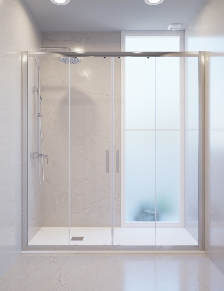Shower enclosure: 1 fixed panel + 2 sliding doors + 1 fixed panel